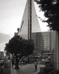 People on modern office building