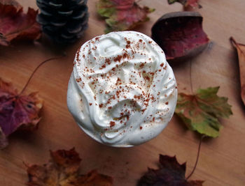 High angle view of dessert on table