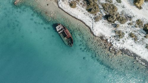 High angle view of swimming in sea