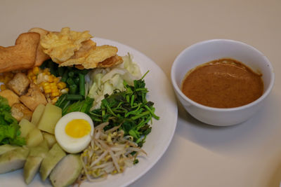 High angle view of meal served in plate