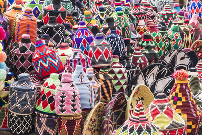 Closeup of knitted merchandise in medina marrakesh
