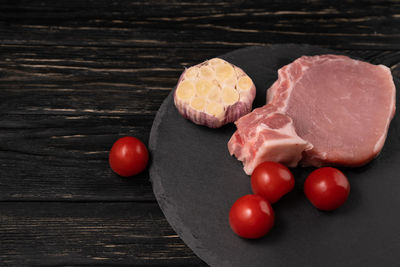 High angle view of tomatoes on table