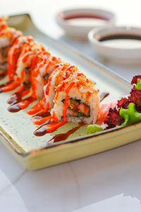 Close-up of food in plate on table