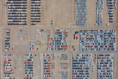 Aerial view of cars in parking lot