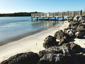 Scenic view of sea against clear sky