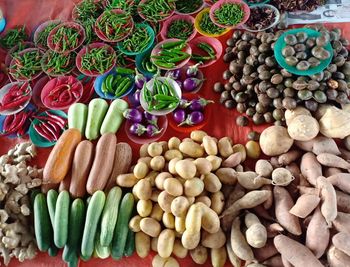 High angle view of vegetables in market