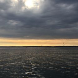 Scenic view of sea against dramatic sky