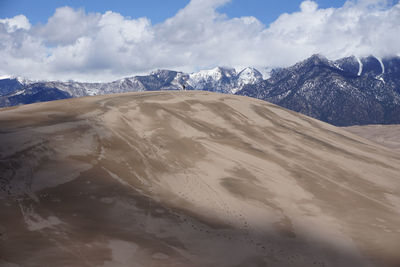 Scenic view of mountains against cloudy sky