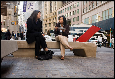 Woman working in city