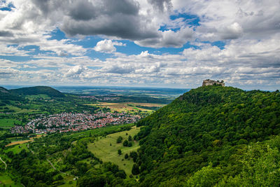 Aerial view of townscape against sky