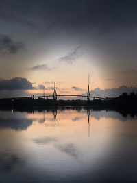 Scenic view of lake against sky during sunset
