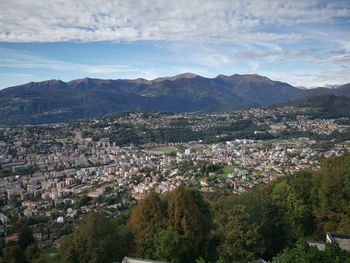 High angle view of townscape against sky