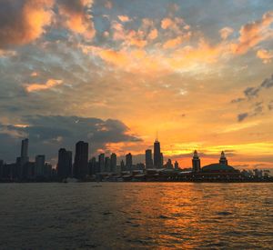 Silhouette city at sunset