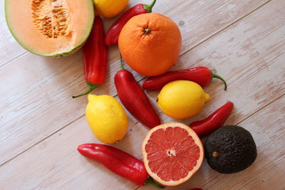 High angle view of fruits on table