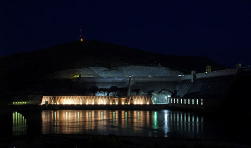 View of illuminated built structures at night