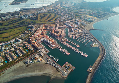 High angle view of buildings in city