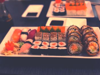 Close-up of sushi in plate