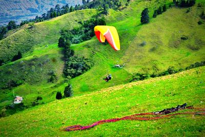 High angle view of green landscape