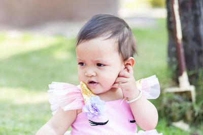 Portrait of cute boy eating food