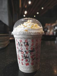 Close-up of drink in glass on table