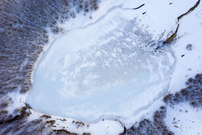 High angle view of snow covered land