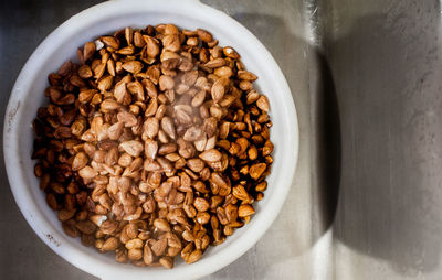 High angle view of breakfast on table