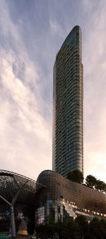 Low angle view of modern buildings against sky