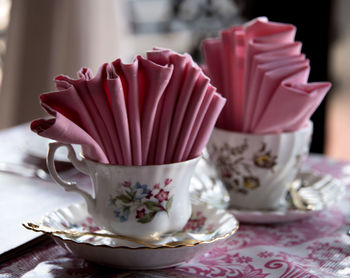 Close-up of tea cup on table