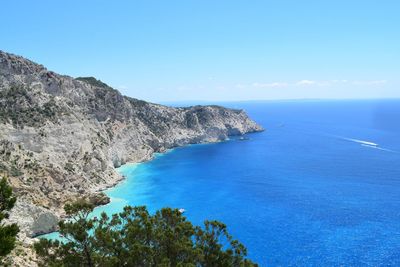 Scenic view of sea against blue sky