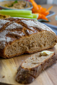 Close-up of bread on cutting board