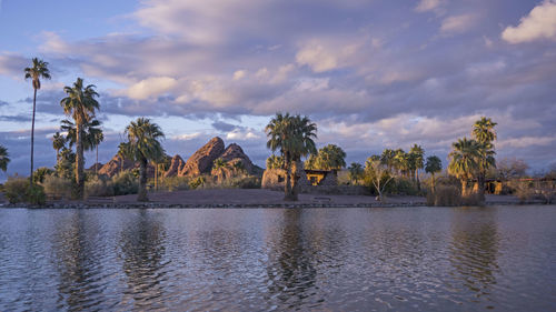 Scenic view of lake against sky