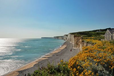 Scenic view of sea against clear sky