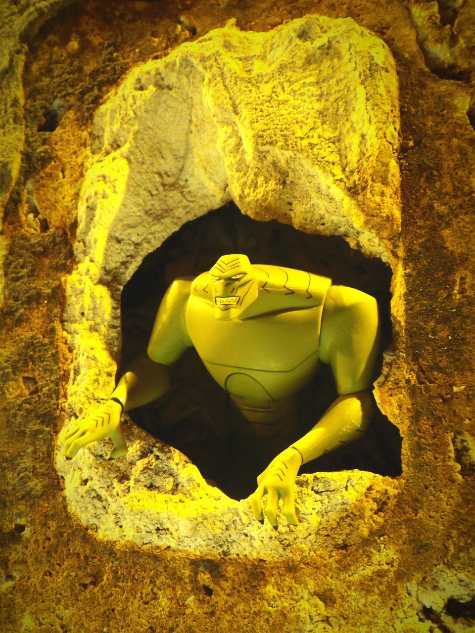 yellow, rock - object, high angle view, indoors, cave, abandoned, damaged, rock formation, close-up, no people, sunlight, nature, day, textured, rock, deterioration, obsolete, tranquility, geology