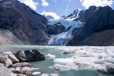 Scenic view of snow capped mountains