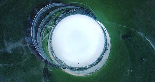 High angle view of lighting equipment on green grass