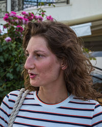 Portrait of woman with flowers