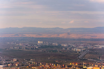 High angle view of townscape against sky