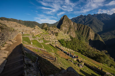 High angle view of mountain range against sky