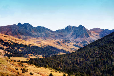 Scenic view of landscape and mountains against sky