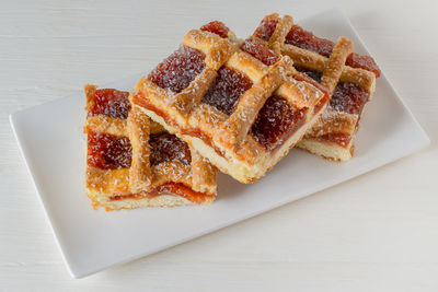 High angle view of dessert in plate