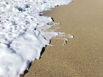 High angle view of snow on beach