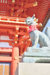 Low angle view of statue against building