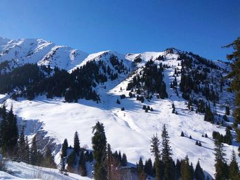 Scenic view of snowcapped mountains against sky