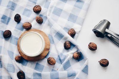 High angle view of coffee beans on table