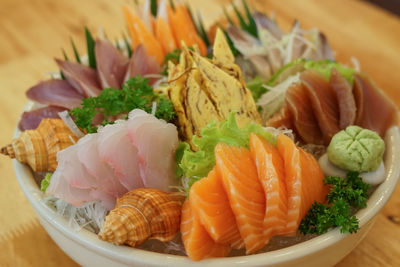 Close-up of sushi served on table