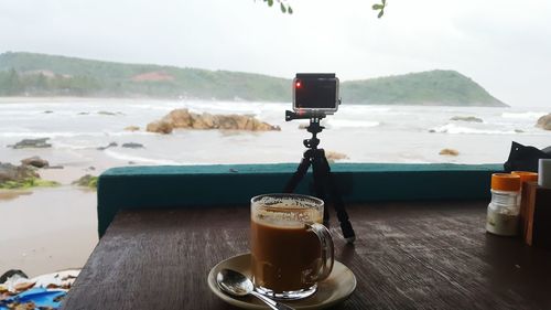 View of sea with mountain in background