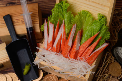 High angle view of food on table