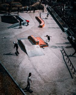 High angle view of people walking on street