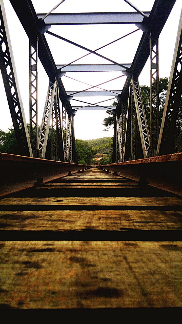 LOW ANGLE VIEW OF RAILROAD BRIDGE