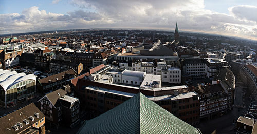 High angle view of cityscape against sky